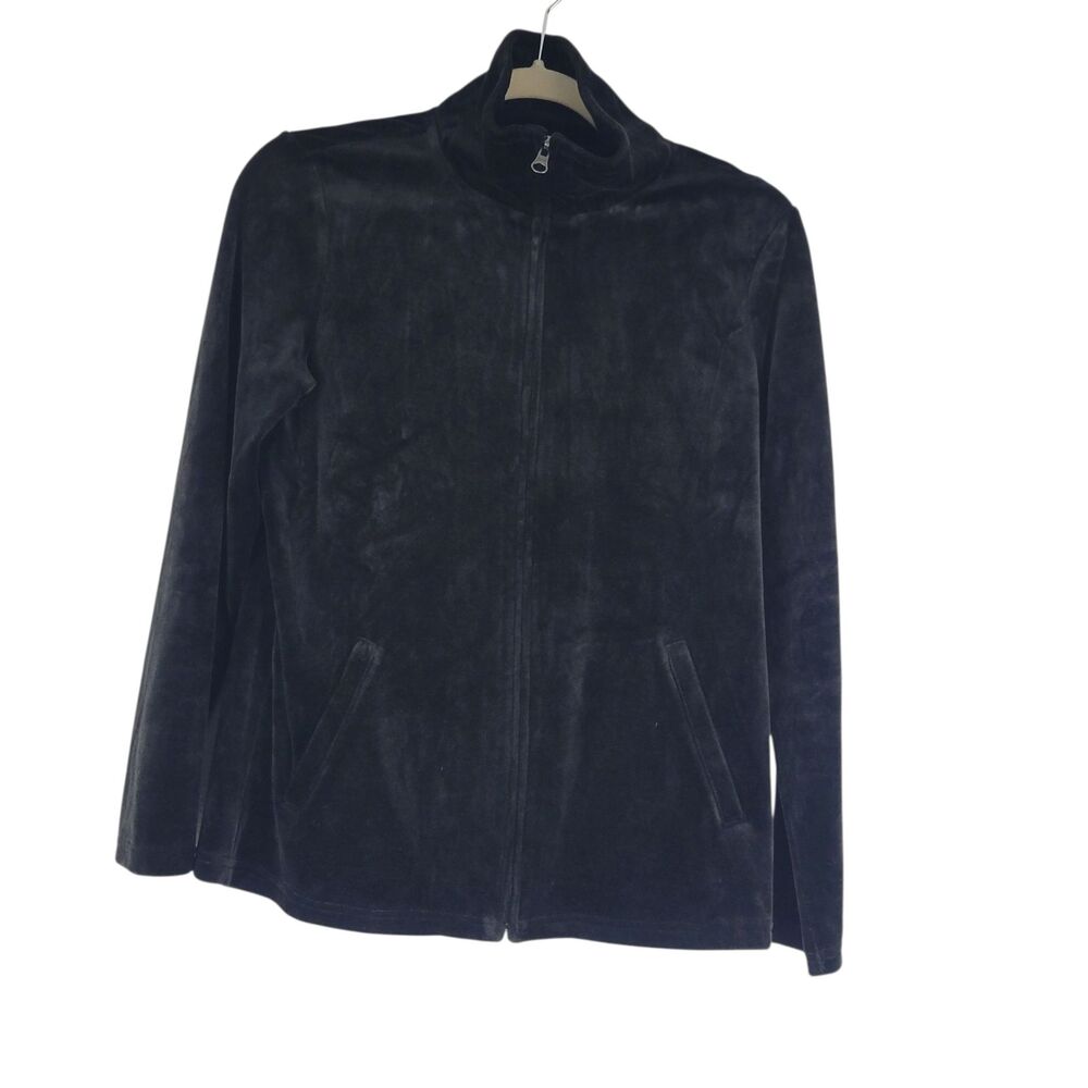 Talbots Petites Black Velour Jacket Full Zip Pockets Womens Size Petite P
